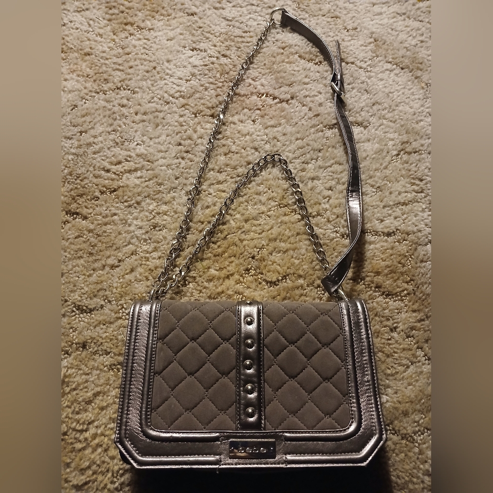 BEBE  Quilted Gray and Silver Crossbody Bag